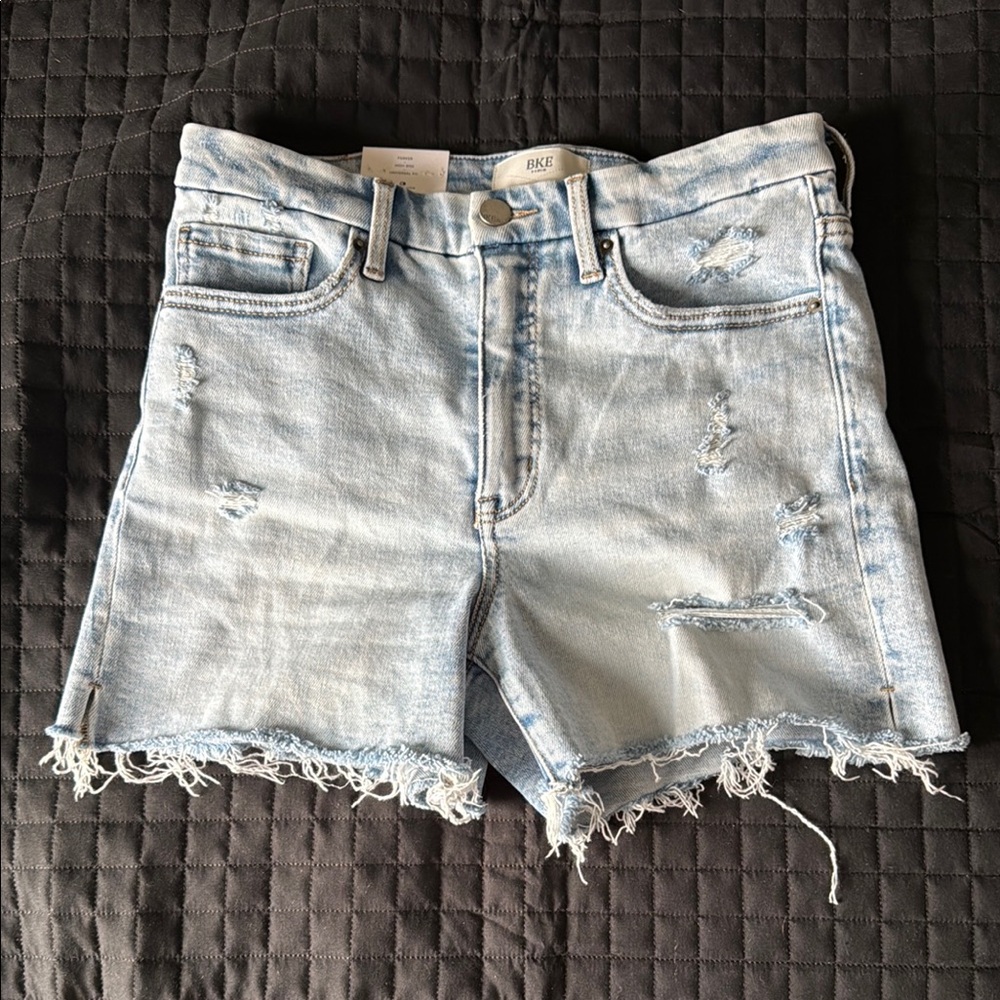 BKE Blue High-Waisted Jean Shorts with Distressed Finish